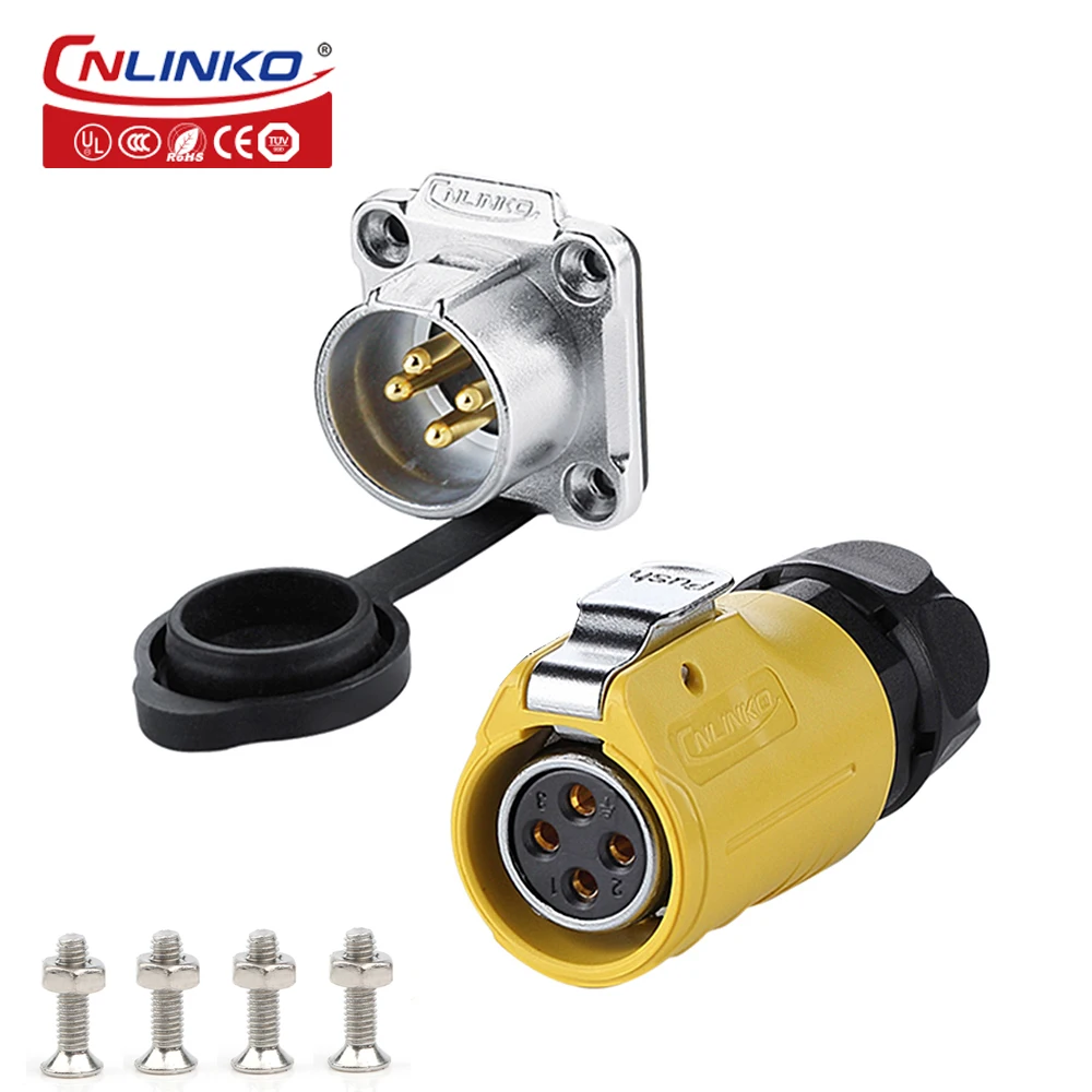 

CNLINKO Aviation Power Cable Connector Waterproof Electrical Wire M20 4 Pin 20A Male Female Plug Socket Connector CE UL Approved