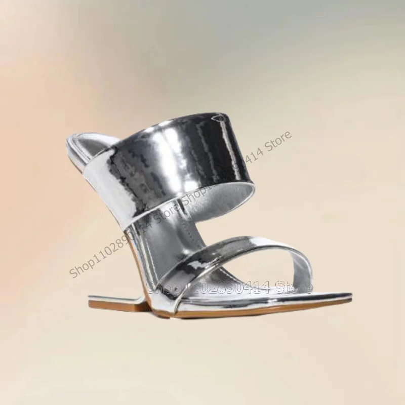 Silver Hollow Design Strange Style Heels Slippers Slip On Women Shoes Open Toe Novel Fashion Banquet 2023 Zapatos Para Mujere