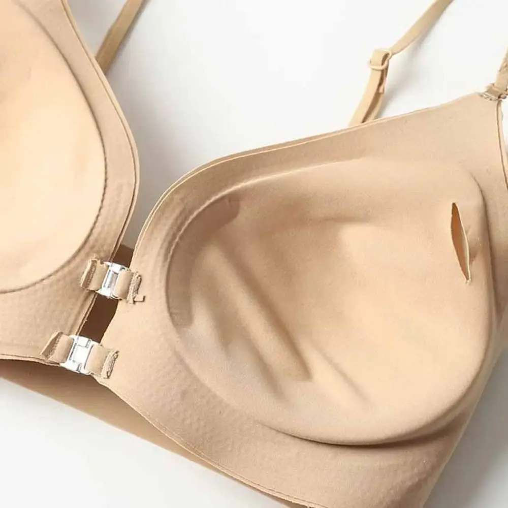 Беспроводной бюстгальтер с глубоким V-образным вырезом и пряжкой спереди, противопровисающее противоударное нижнее белье для женщин, нижнее белье со сборками груди, бесшовные бюстгальтеры для девочек