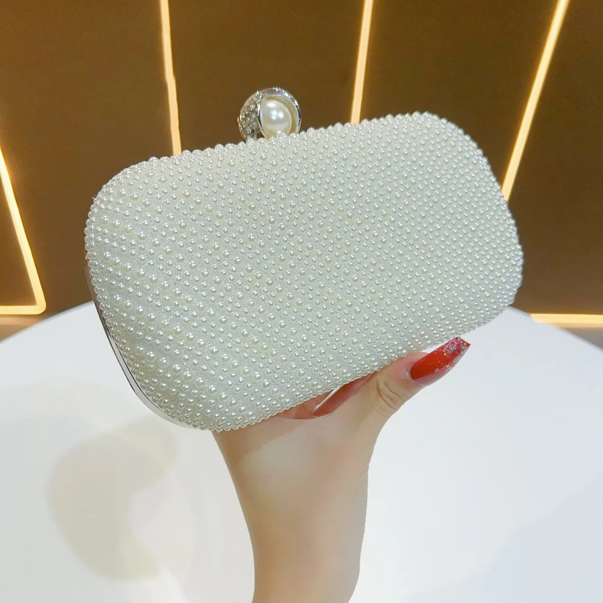 New Pearl Handle Evening Bag Women’s Vintage Polyester Fiber Clutch Crossbody Ball Gown Satchel Qipao Party Purse Elegant Tote