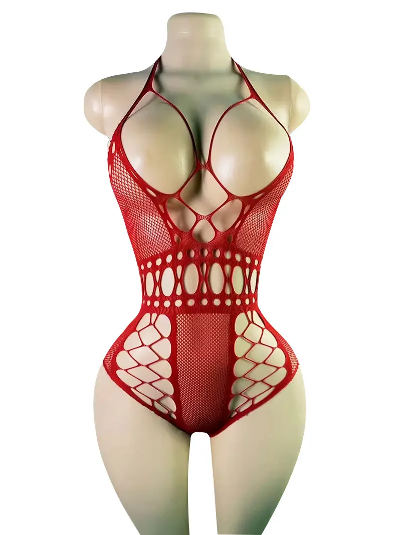 

Sexy Crotchless Bodysuits For Women Erotic Outfits Mesh Sheer Teddy Jumpsuits High Waist Elastic Long Sleeve Rompers