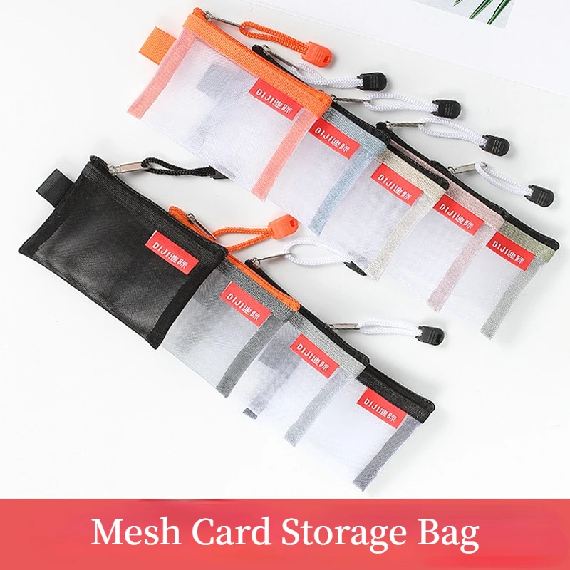 Transparent Mesh ID Card Holder Bank Card Zipper Pocket Travel Portable Mini File Bag Storage Organizer Key Data Cable Pouch 1PC