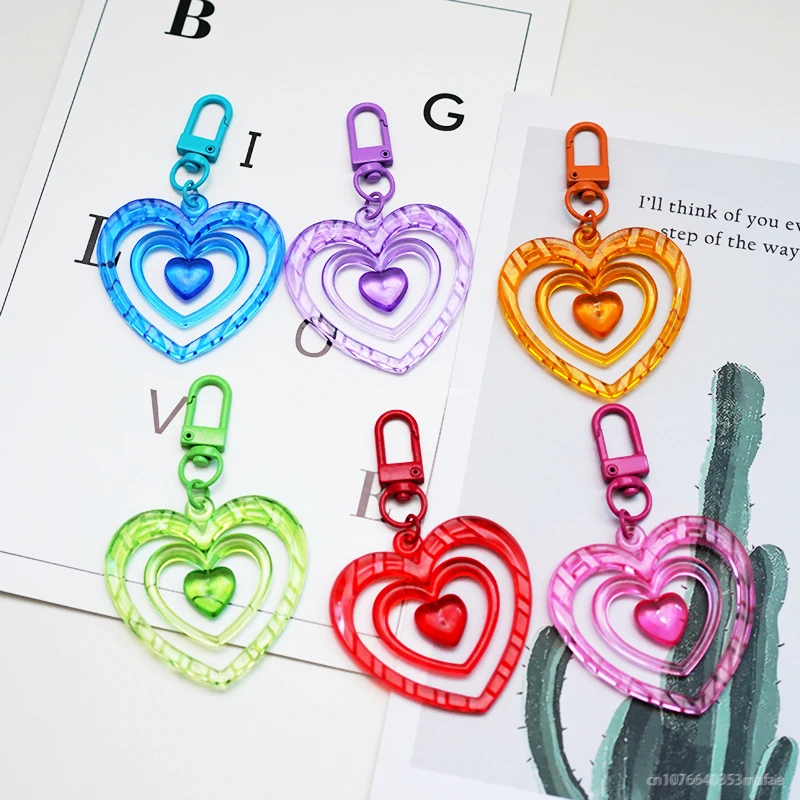 Acrylic Hollow Heart Keychain For Women Y2k Accessories Car Key Chains for Air Pods Bag Decoration Girls Gift Jewelry