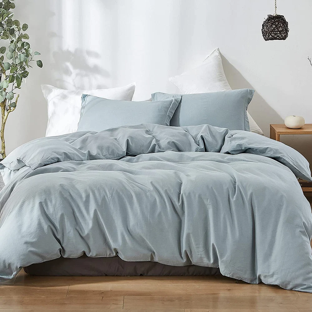 

Simple&Opulence 3Pcs Cotton Linen Bedding Set Coconut French Washed Breathable Queen King Size Duvet Cover Bed Sheet