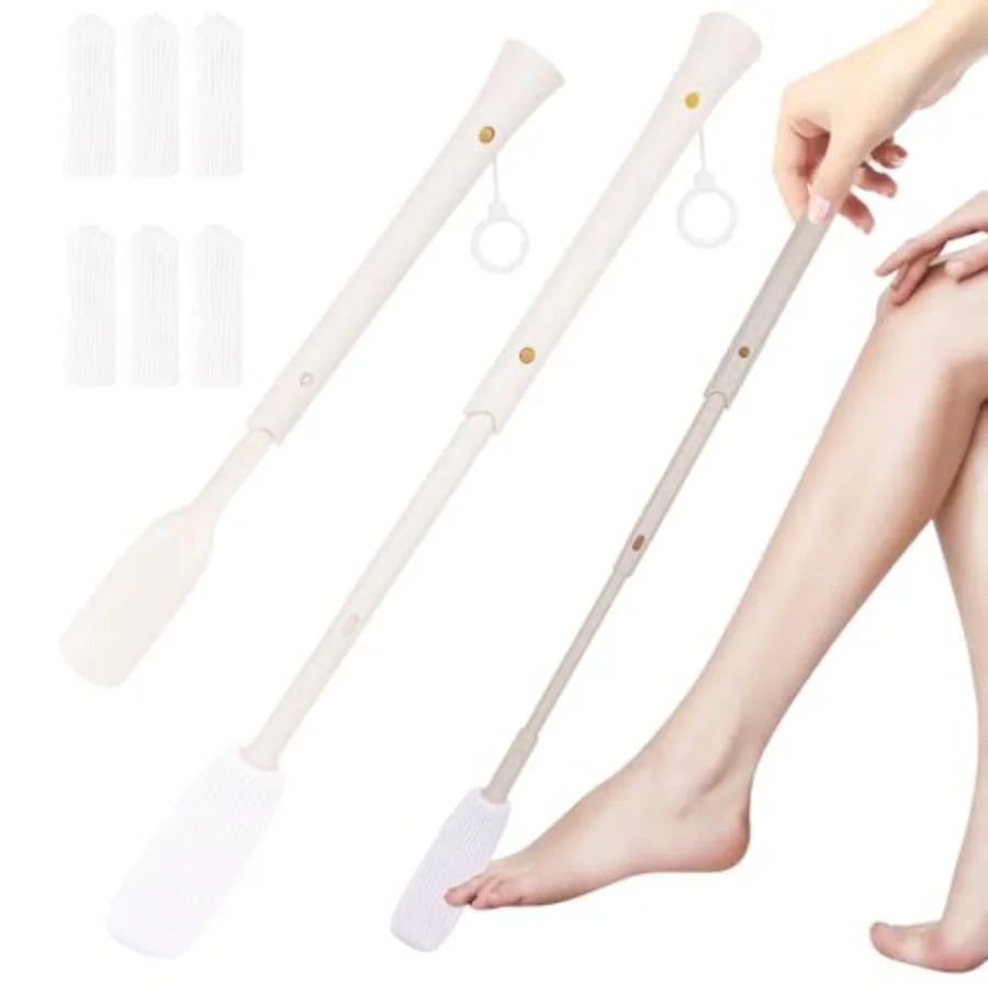 

Щетка для чистки пальцев ног с длинной ручкой и 6 мягкими чехлами для сушки для душа. Простой в использовании аппликатор для лосьона для пальцев ног, разработанный для Senio.