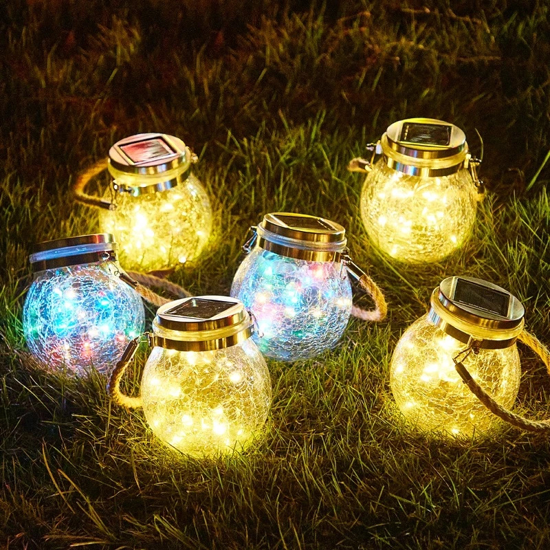 

Solar Crackle Glass Ball LED Table Lights Outdoor Waterproof Landscape Garden Nightlight Camping Atmosphere Hanging Lamp Lantern
