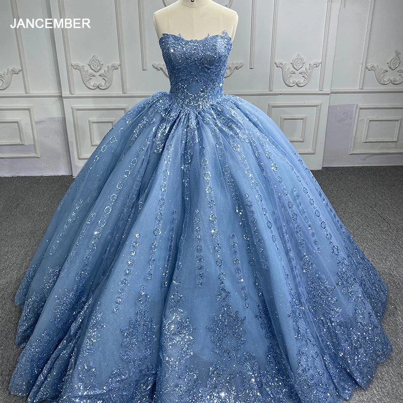 

Jancember Sleeveless Strapless Ball Gown Sequined International Gorgeous Blue Quinceanera Dresses 2023 Robes De Soirée DY6567