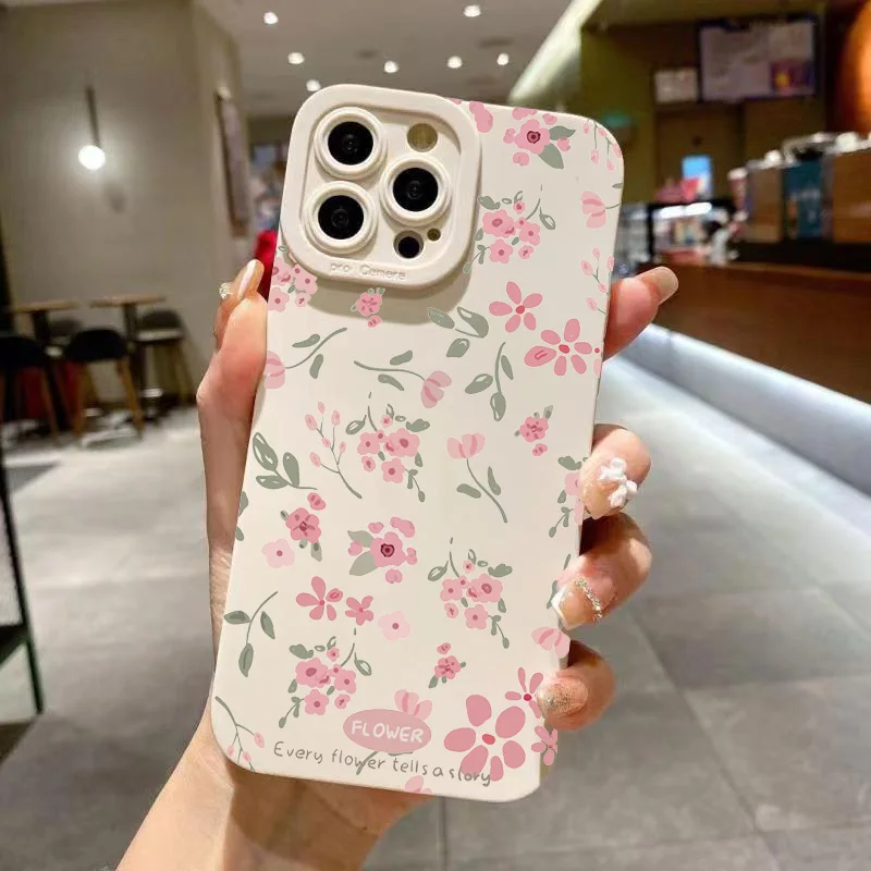 Flower Branch Pattern Phone Case For iPhone 15 14 13 12 11 Pro Max XS XR X 7 8 Plus Shockproof Matte Soft Silicone Bumper Cover