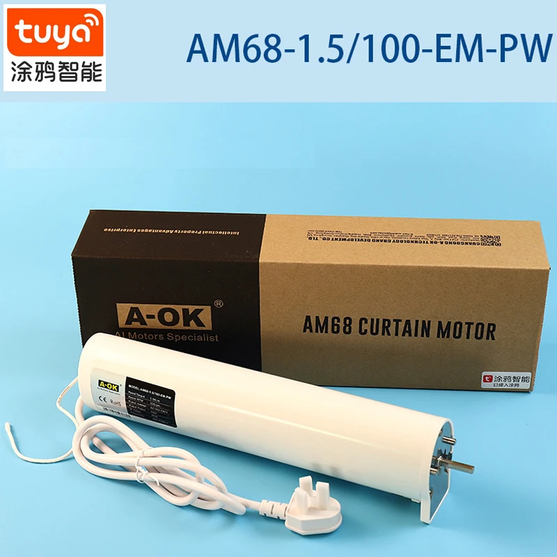 A-OK AM68-1.5/100-EM-PW Electric Curtain WIFI tuya Motor Shutter High Torque 433 Radio Frequency, Remote Control, 485 Protocol