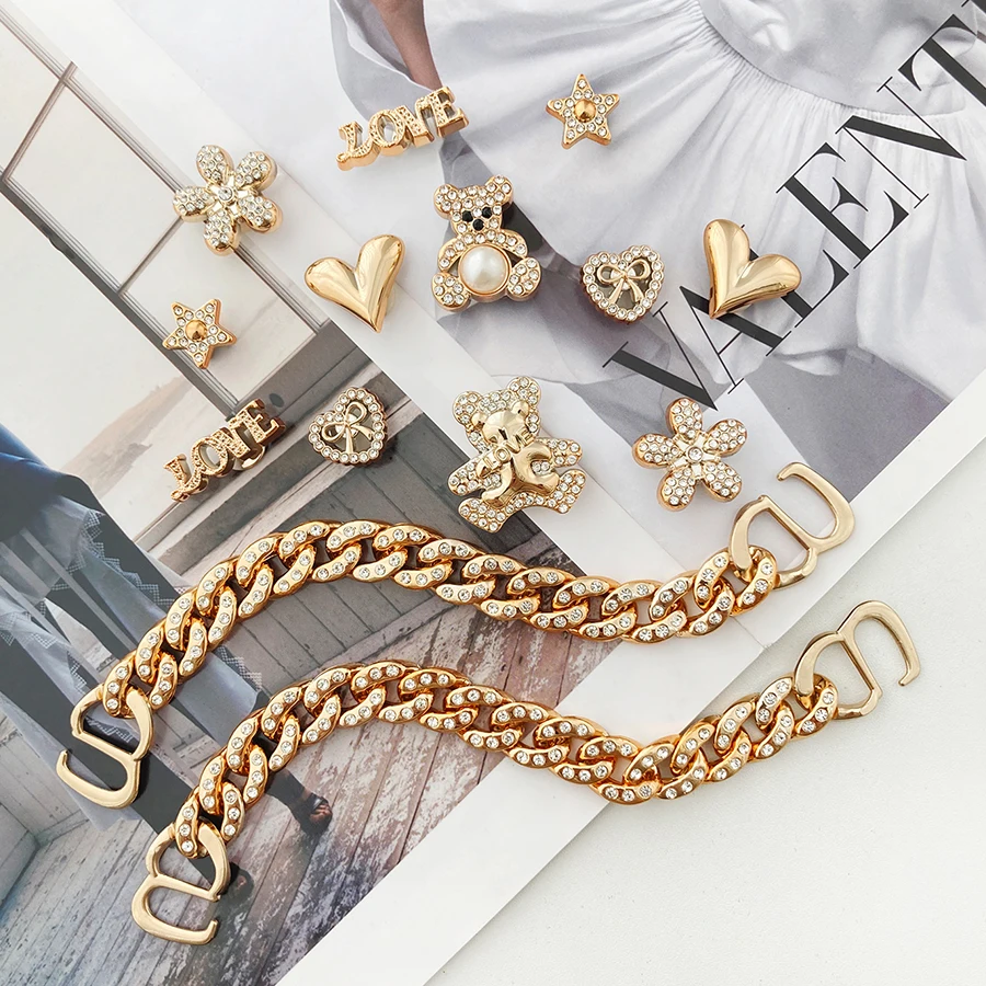 12/14pcs Sparkling Luxury Bear Detachable Shoes Decorations Chain Charms Buckles Suitable For Clogs Bag Hat Party Gift Idea image 3