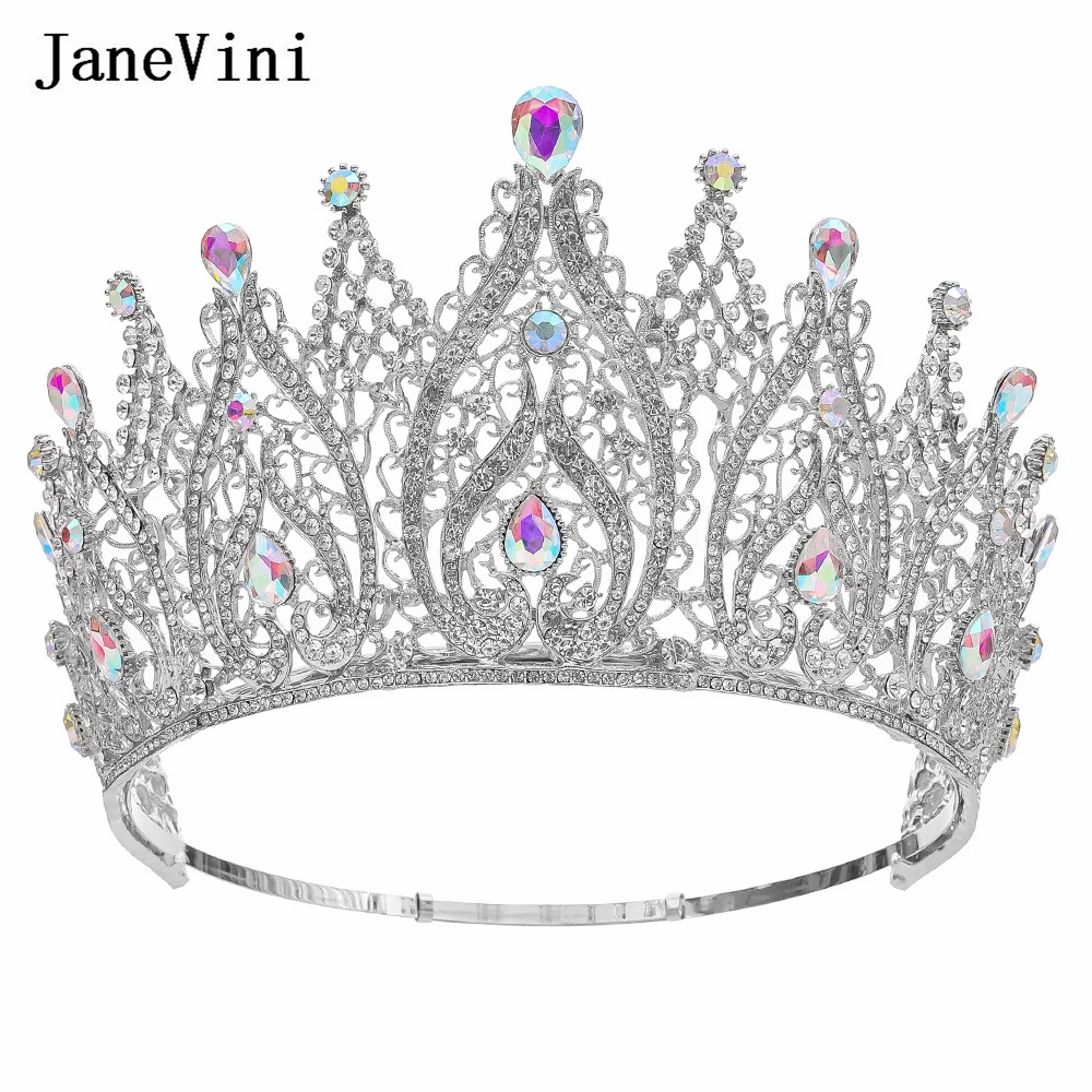 JaneVini Sparkly Rhinestone Diamond Big Wedding Crowns Miss Universe Royal Queen Bridal Tiaras European Hair Jewelry Headpieces