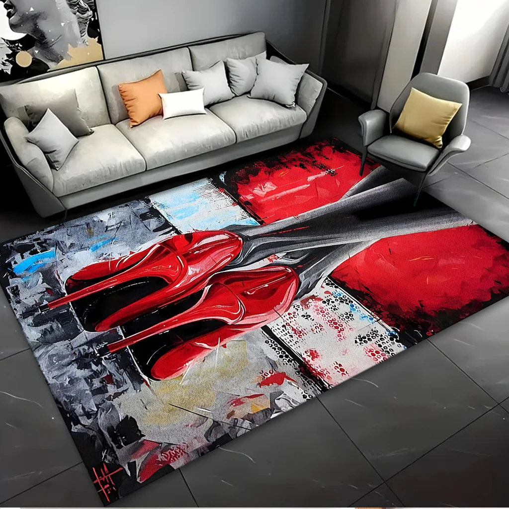 Red High Heels Door Mat, Fashion Shoe & Legs Pattern, Modern Art Entrance Rug, Non-slip Floor Mat, Glam Home Decor