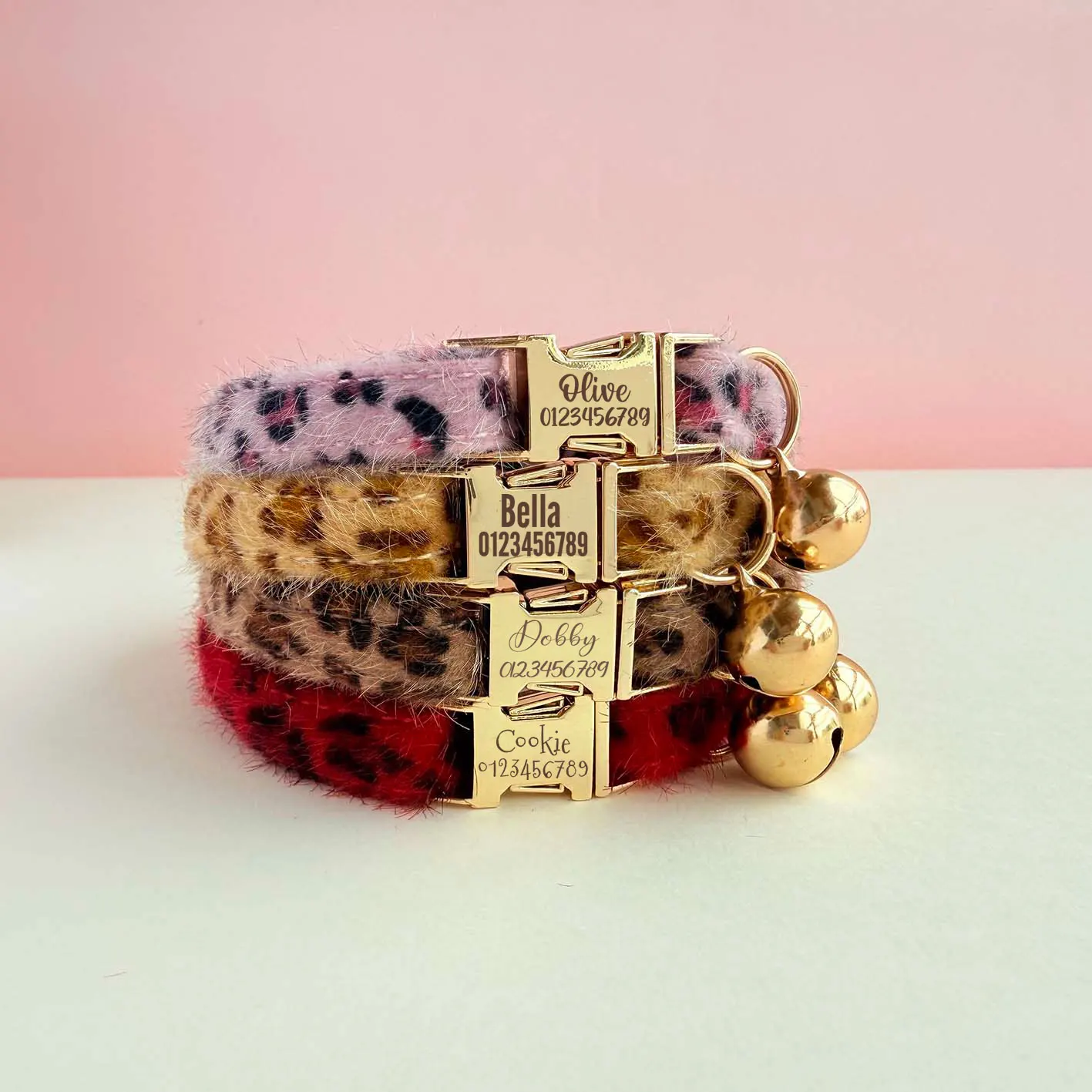 Personalized Leopard Print Cat Collar With Bell Adjustable Kitten_voghion.com