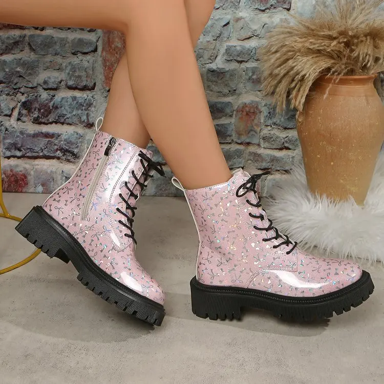 Women Platform Boots Lace Up Outdoor Comfortable Ankle Boots 2025 New Winter Vintage Chunky Heel Designer Shoes Zapatos De Mujer
