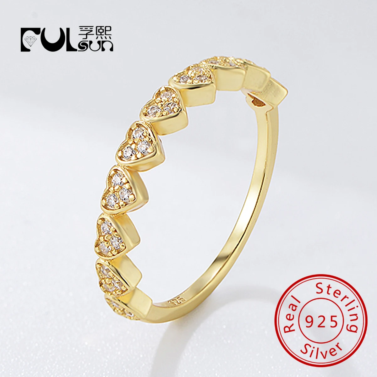 

Trendy Inspired Heart Jewelry S925 Sterling Silver 14k Gold Plated Cubic Zircon Round Engagement Bands Rings for Women