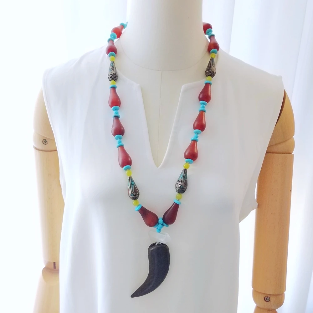 Lii Ji Natural Stone Necklace 80cm Agate Turquoise Jade Pendant Necklace Stock Sale Jewelry Gift