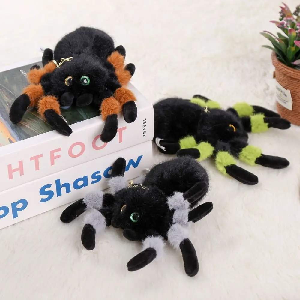 PP Cotton Color Spider Keychains Fluffy Simulation Colored Eye Spider Pendant Hanging Ornaments Lifelike Spider Keychain