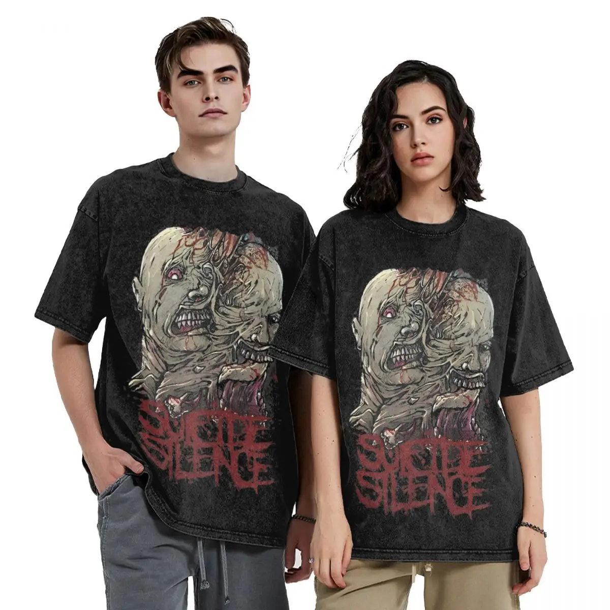 Harajuku Washed Shirts Rock Suicide Silence Band Outfit Vintage T-Shirts Oversize Streetwear Short Sleeve Graphic Tee Shirt