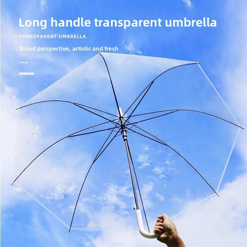 

New Creative Transparent White Rain Umbrella Children's Straight Handle Portable Long Handle Umbrella for Women Style