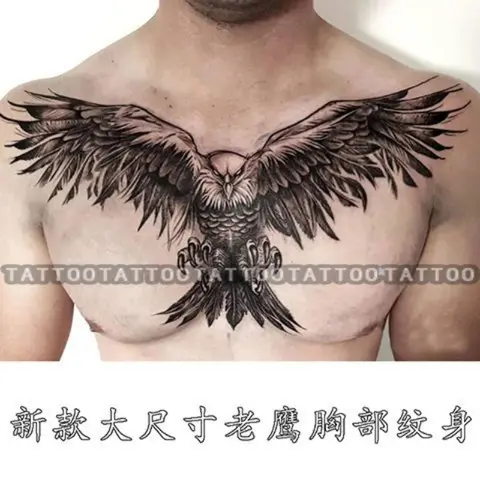 Tatuaggio lupo aquila per donna uomo arte punk tatuaggi temporanei impermeabile tatuaggio finto petto duraturo adesivi tatuaggio uccello gotico