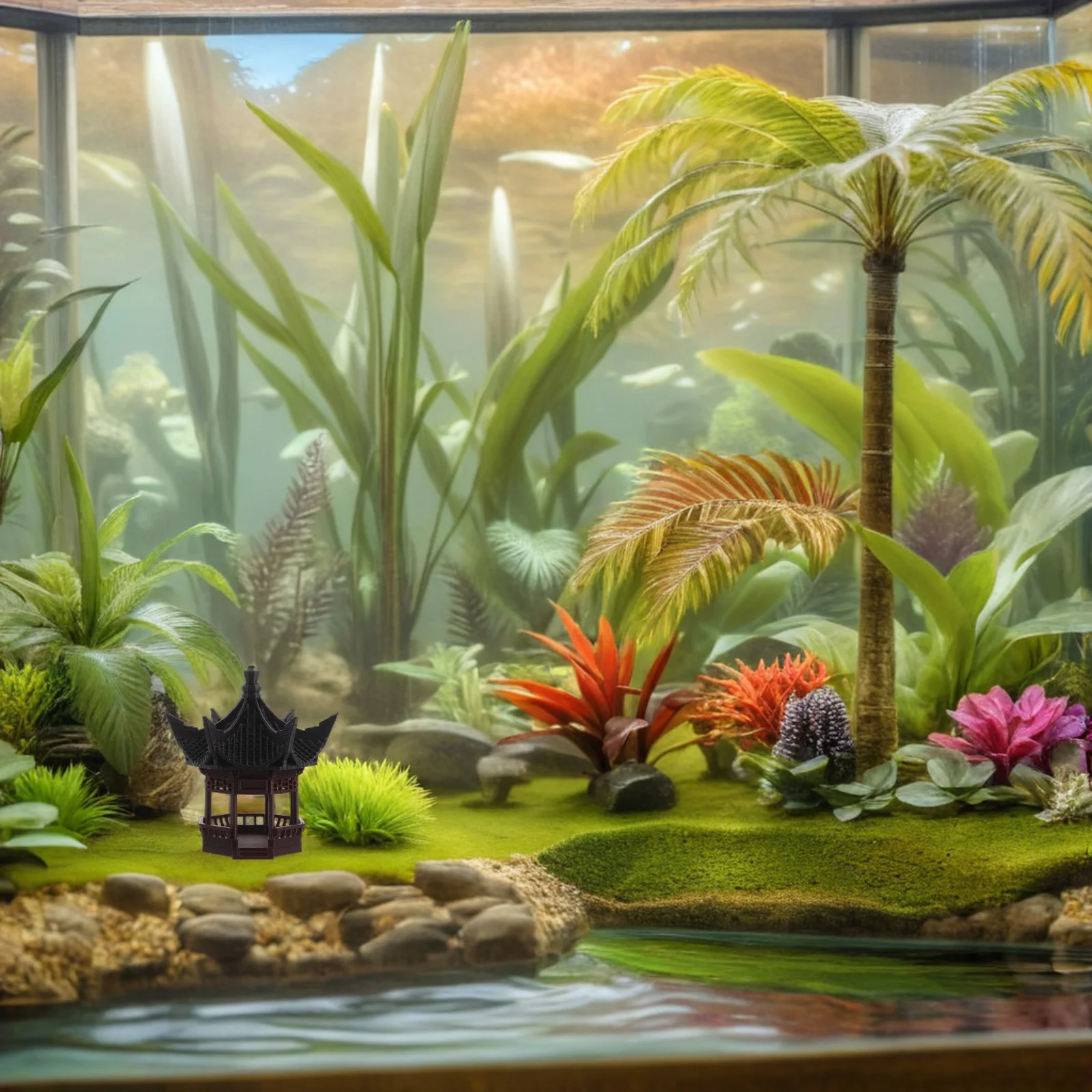 

Gazebo Pavilion Decorations Asian Garden Accessories Statue Dollhouse Miniature Brown Figurine