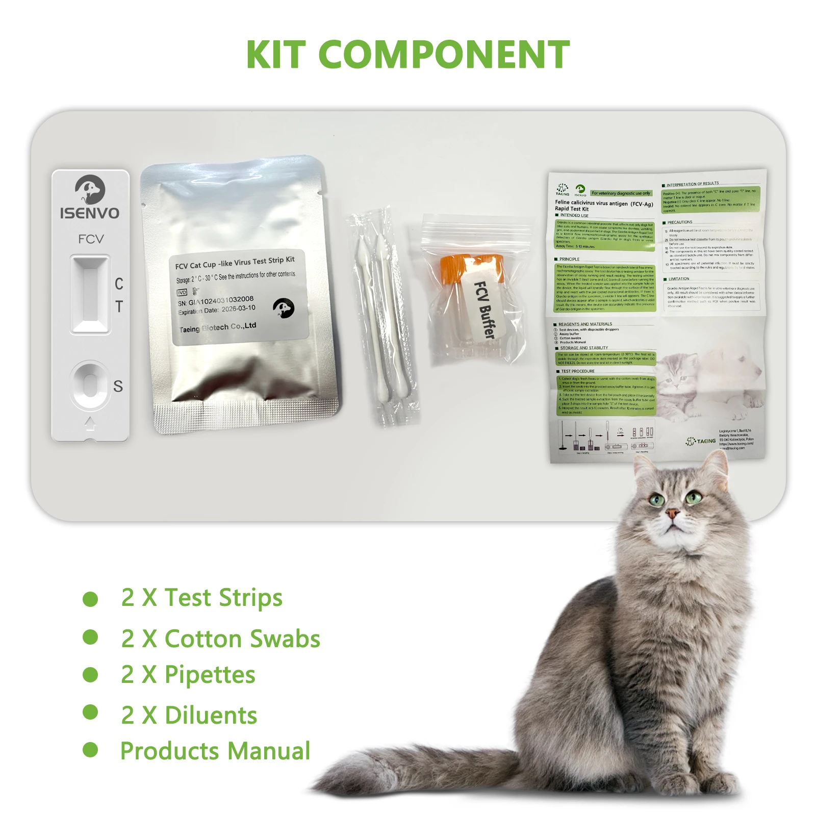 2 Pcs Feline Cat Calicivirus FCV Rapid Infection Test Kit Vet Home Nasal & Eye Swab Health Test