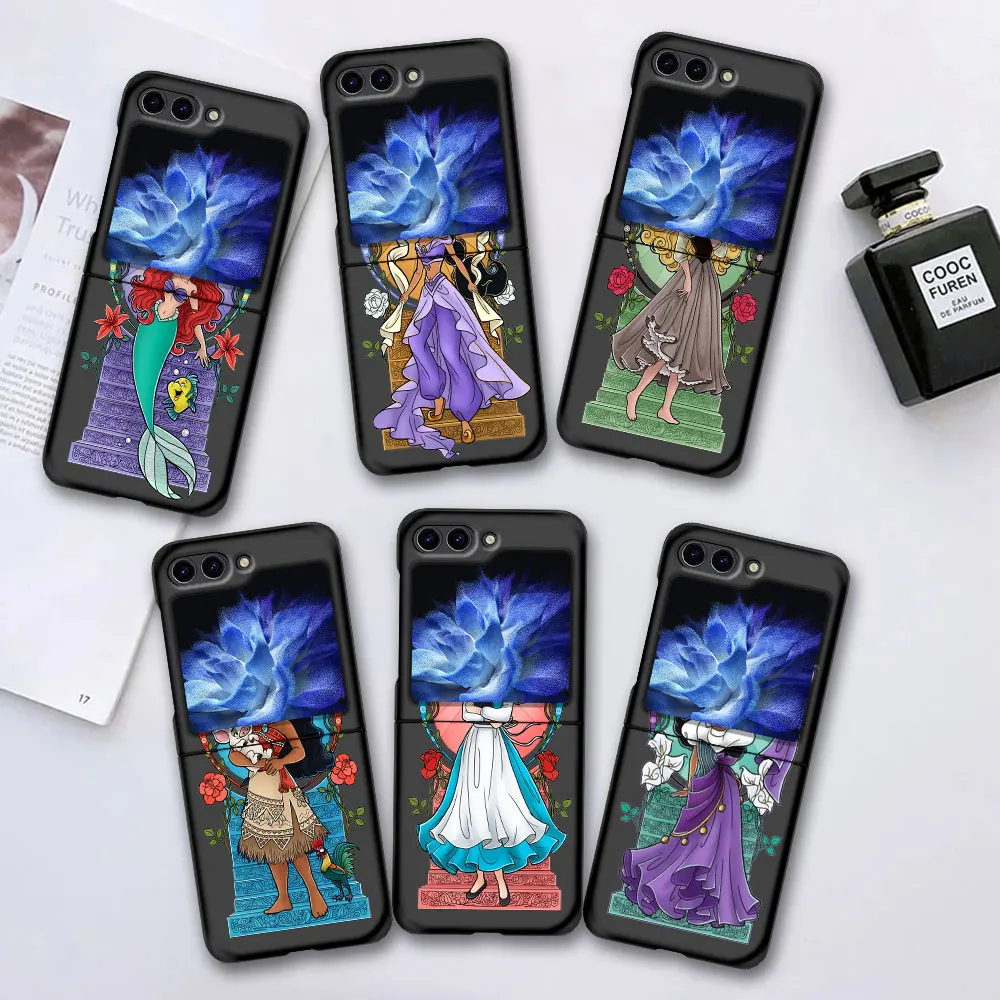 Disney Beautiful Princess Ariel Case for Samsung Galaxy Z Flip6 Flip5 Black Hard Cover Z Flip 6 5 Mobile Phone Shell Zflip6