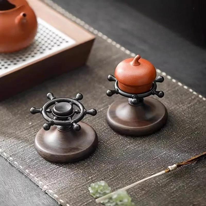 Ebony Boat Rudder Rotating Handle Cover Holder Home Creative Teapot Lid Bowl Accessories Lid Teapot Holder Tea Ceremony Ornament