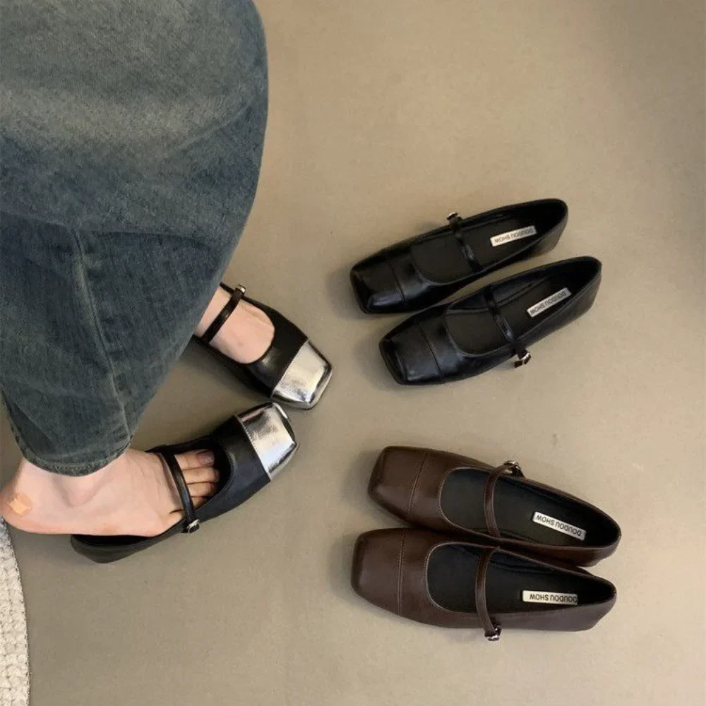 المألوف الفرنسية الرجعية ساحة تو ماري جين أحذية للنساء ربيع 2025 جديد خط واحد شقة القاع قطع الضحلة أحذية نسائية #5