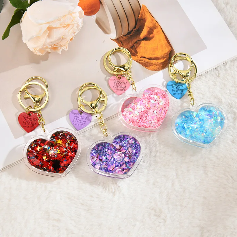 liquid glitter keychain Oil Glitter Liquid Accessories Bag Pendant Creative Bells Accessories Love Pendant Key Chain