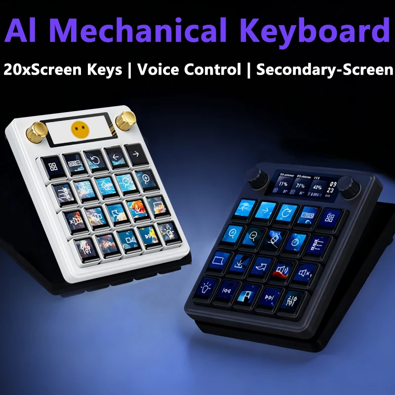 MK20 Computer Deepseek AI Mechanical Voice Keyboard Linux 20x0.85inch LCD Screen Customize keys + 2.8 inch Secondary Display