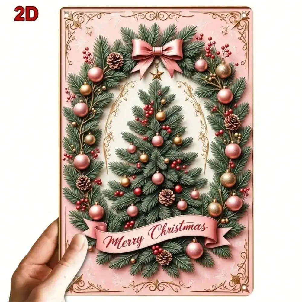 Vintage Metal Tin Sign 8x12 Inch Retro Christmas Tree Wall Decor Home Bar