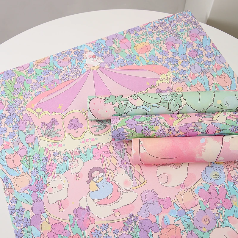 5pcs Happy Amusement Park Flowers Wrapping Paper Bouquet Package Gift Paper New Florist Paper Floral Material Paper