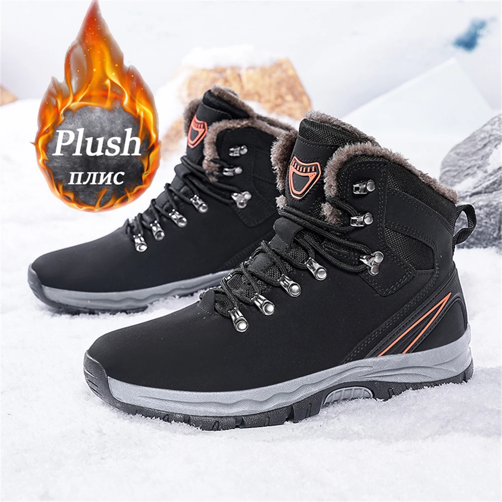 Men Winter Snow Boots Brand Waterproof Leather Sneakers Keep Warm Plush Shoes Outdoor Male Hiking Boots Work Shoes Size 39-48