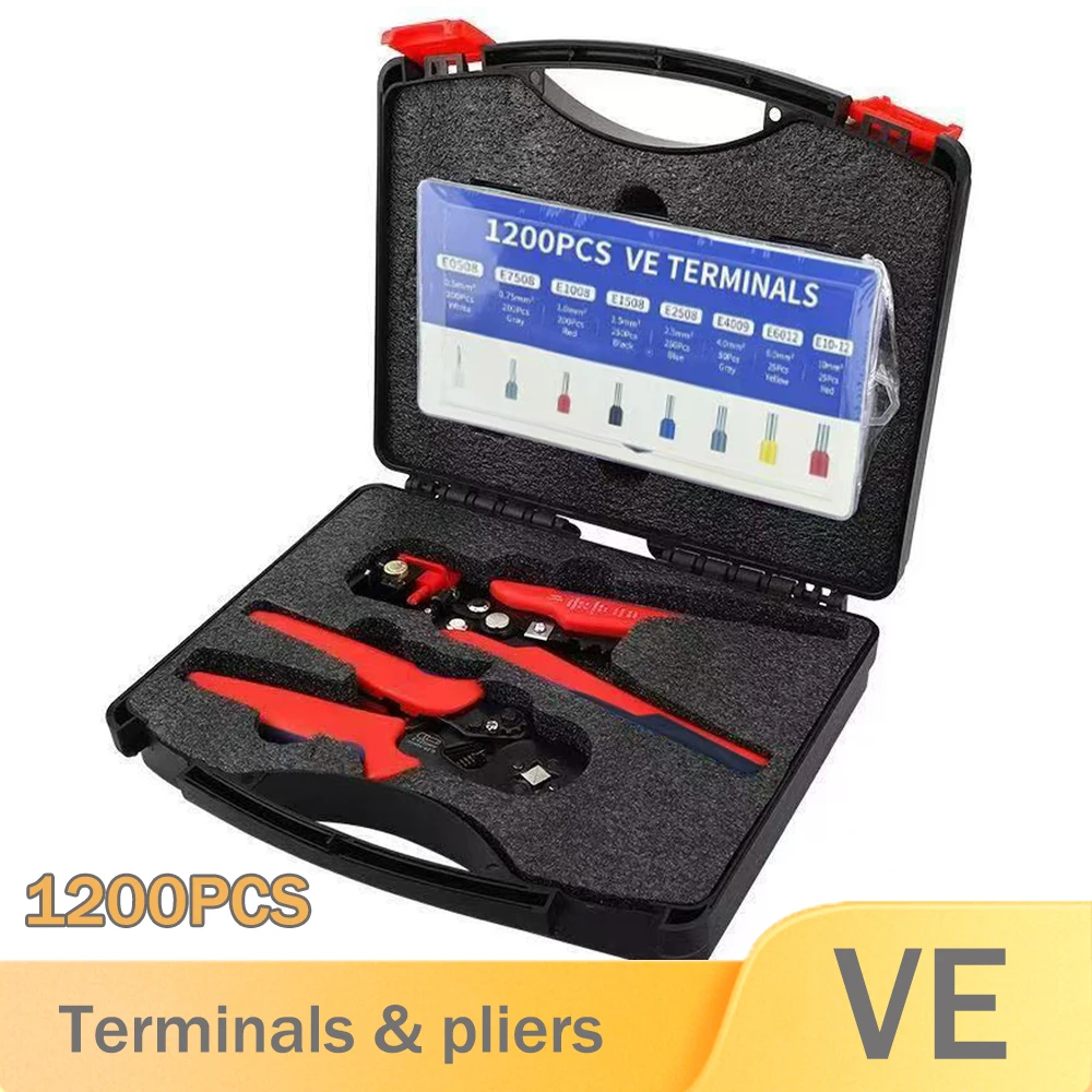 

1200pcs Professional Electrician's Crimping Tool Kit with Storage Box, Includes HSC8 6-4 Pliers for Tubular & Needle Terminals,