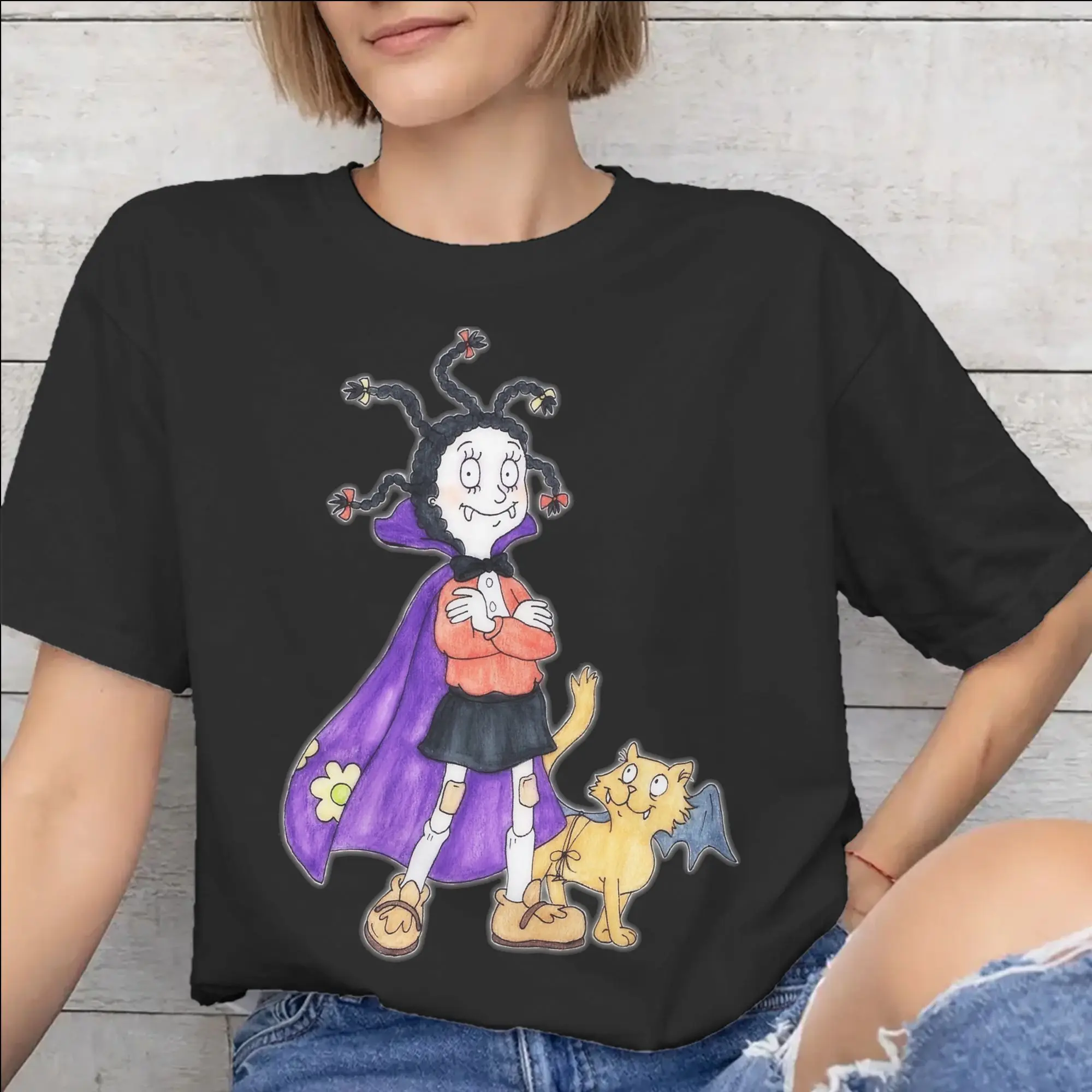 Mona The Vampire Anime Printed T Shirt Men Women  Pure Cotton  Tee Shirt Clothing
