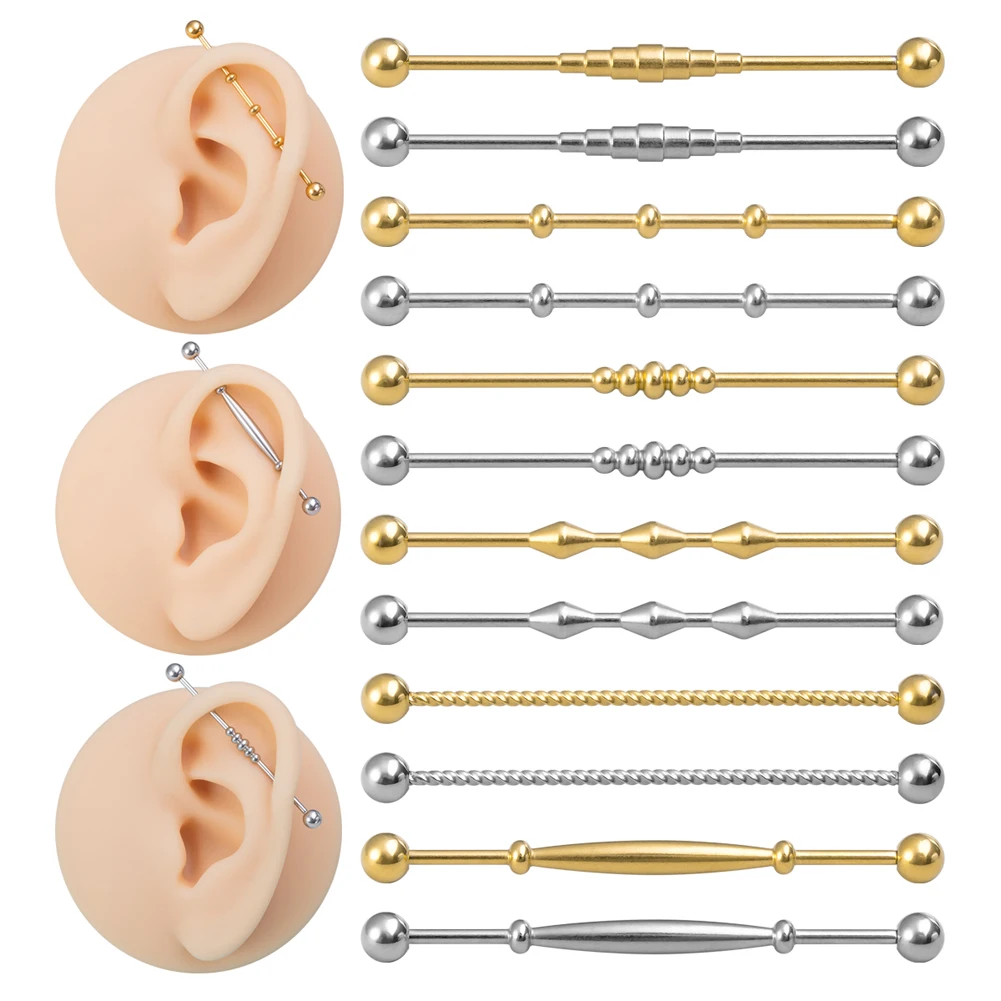 16G 38mm Stainless Steel Industrial Earrings Punk Industrial Piercing Helix Ear Piercing Long Stud Earring Barbell Pierc Jewelry