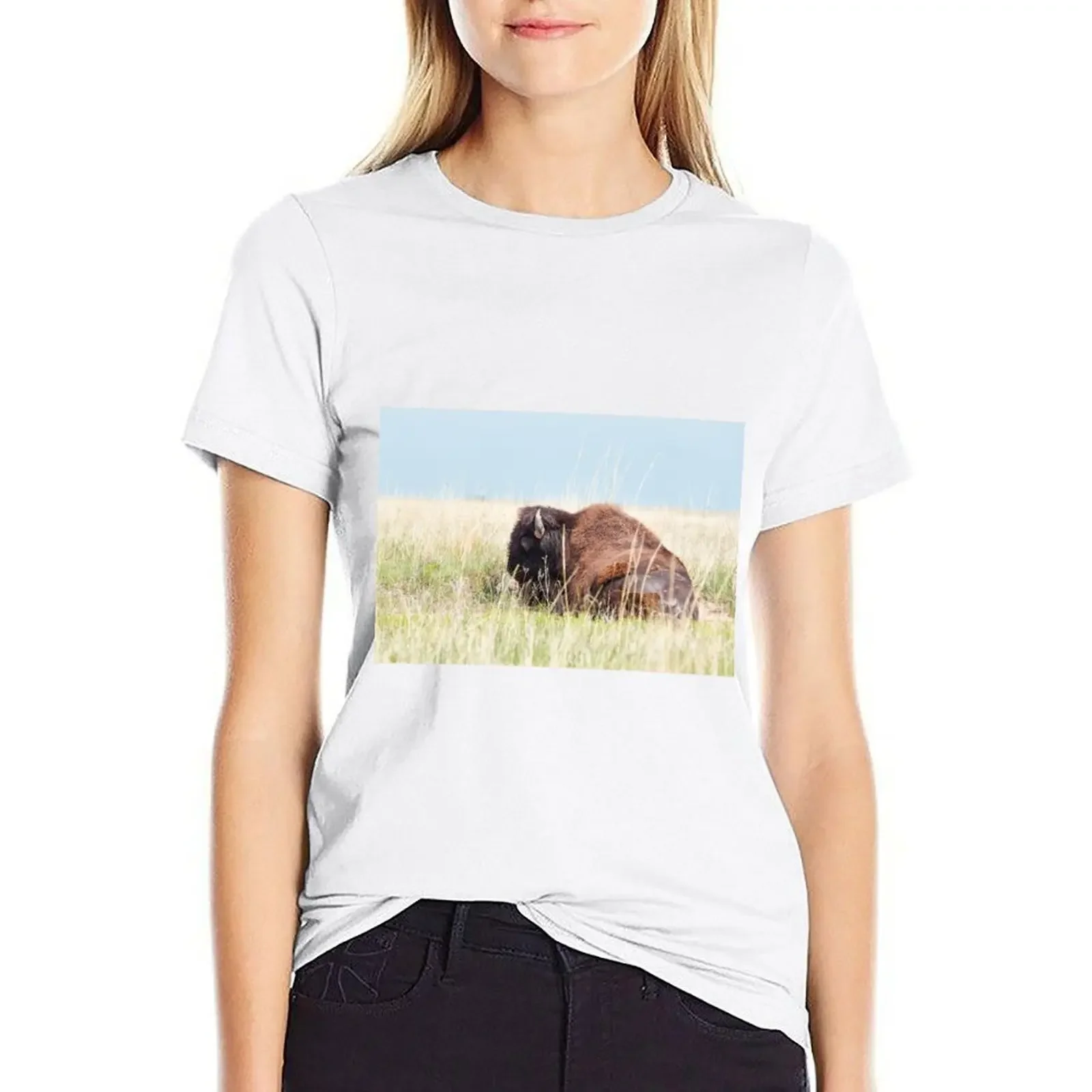 

American Bison T-shirt cute clothes Short sleeve tee Aesthetic clothing korean Women's clothes