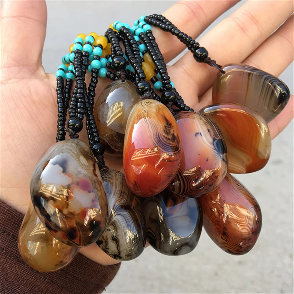 Natural Raw Agate Pendant,Exquisite Banded Agate Car Hanging Ornament,Raw Agate Stone Craftwork,Rough Mineral Decoration