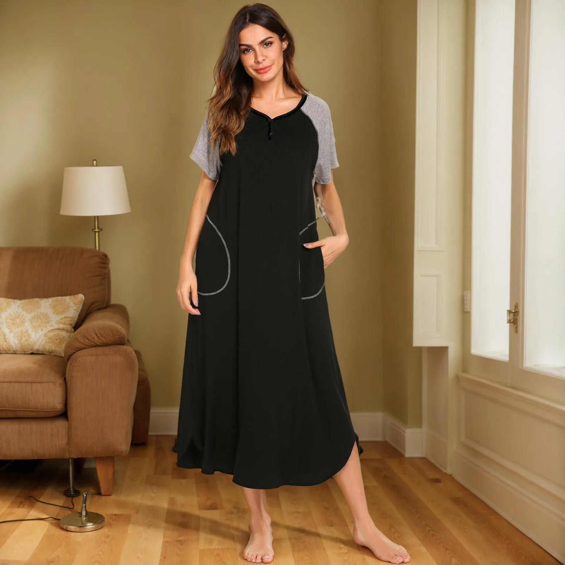 

Весенне-летние женские пижамы ort Sve Long Dr Color Cotton с эластичной резинкой на талии, домашняя одежда, круглые брюки Ne