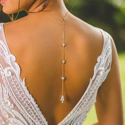 Luxury Flower Zircon Bridal Back Chain Necklace Long Drop Women Summer Full CZ Bride Lady Body Chain Wedding Jewelry Wholesale