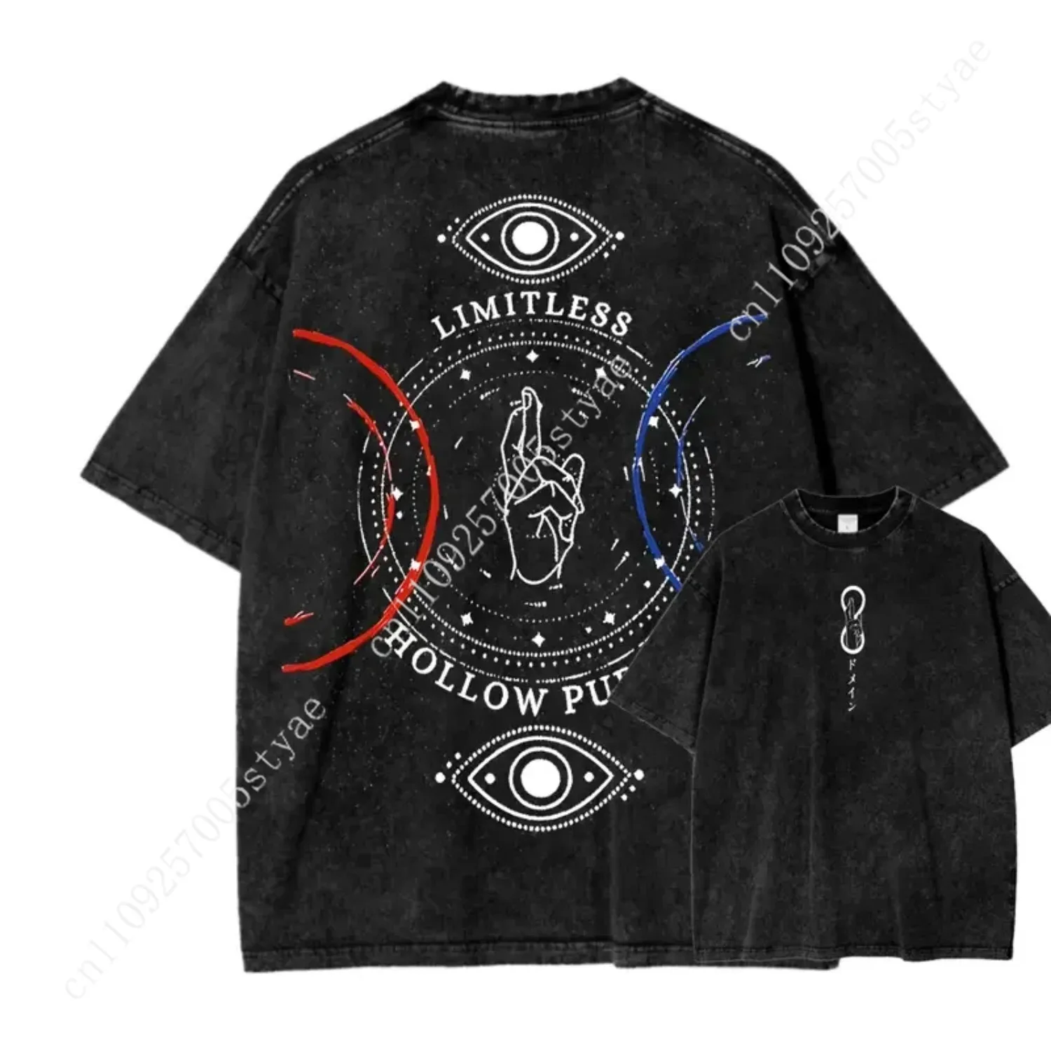 Anime  Gojo Satoru Print T-shirt Men Women Clothing Vintage Washed Tee Oversized Cotton T Shirt Harajuku Tshirt