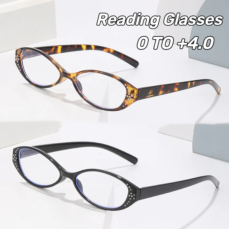 

Classic Fashion Oval Small Frame Presbyopia Glasses Exquisite Sparkling Diamond HD Blue Light Blocking Reading Glasses
