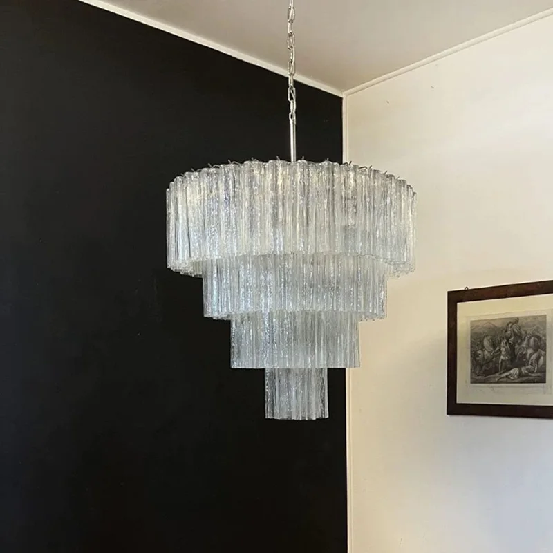 

French LED stainless steel chandelier in anthracite grey glass for restaurant ceilings, dimmable , for bar, cylindrical pendant