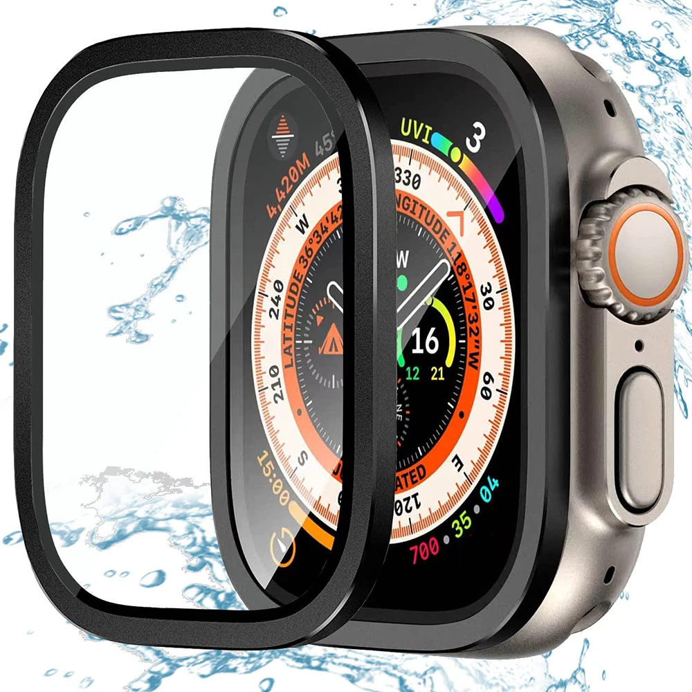 Metal Screen Protector for Apple Watch Ultra 2/Ultra 49mm Titanium Alloy Frame Full-Coverage 9H Tempered Glass Film iwatch Ultra