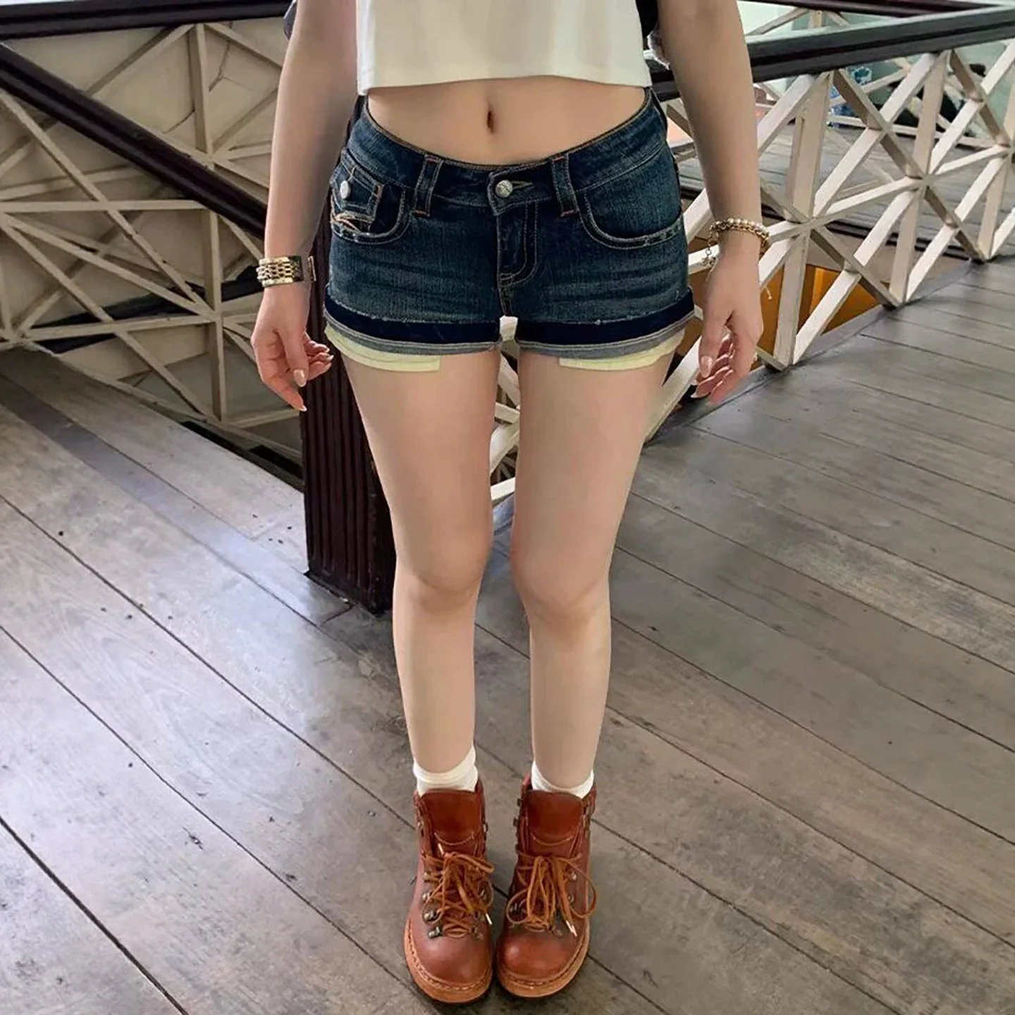 Retro Washed Denim Super Y2k Shorts Women's Summer Spice Girl Slim Hip Elastic Hot Pants