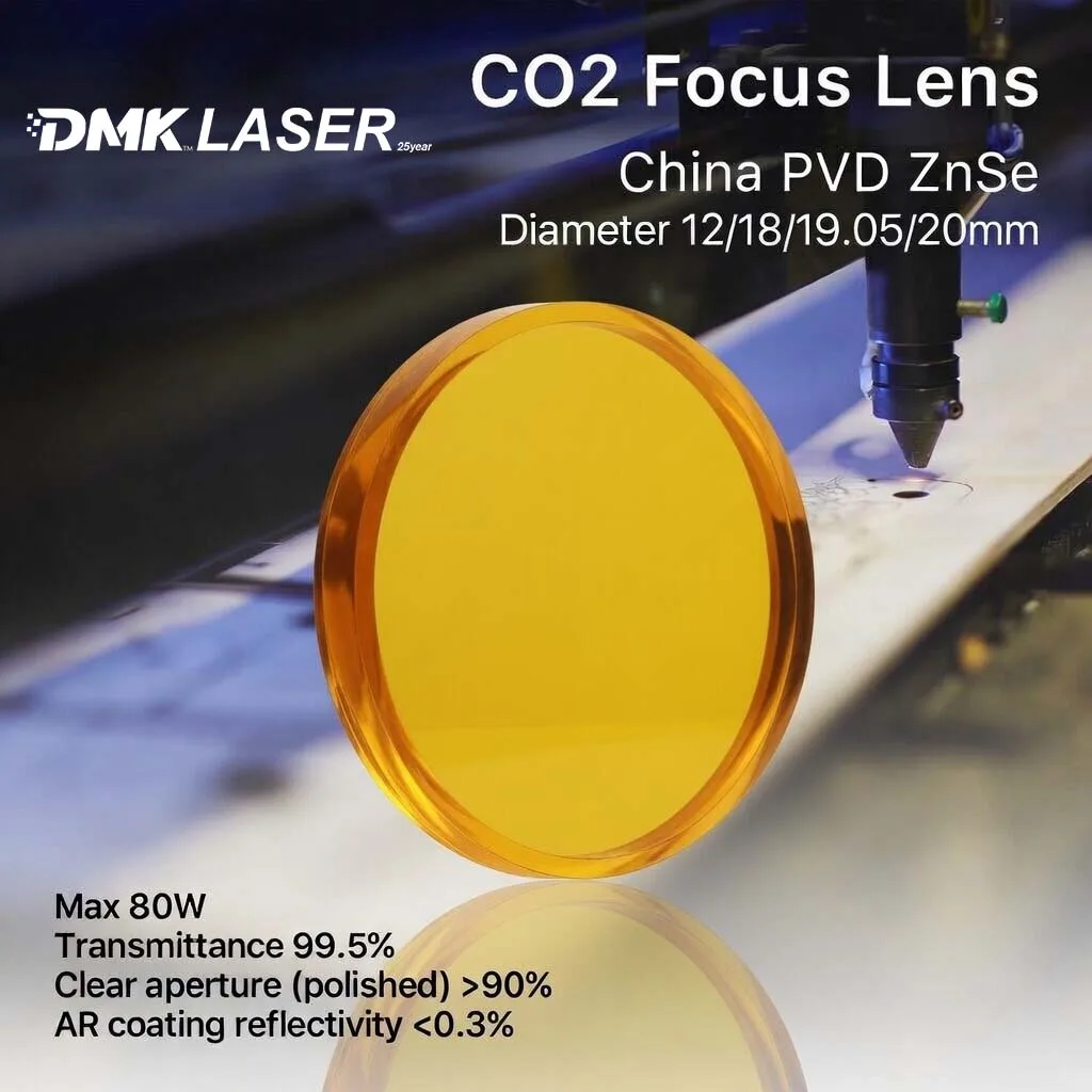 DMK China CO2 Focusing Lens PVD Dia.12/18/19/20 ZnSe Lens FL38.1 50.8 63.5 101.6 127mm For Laser Marking Engraving Machine
