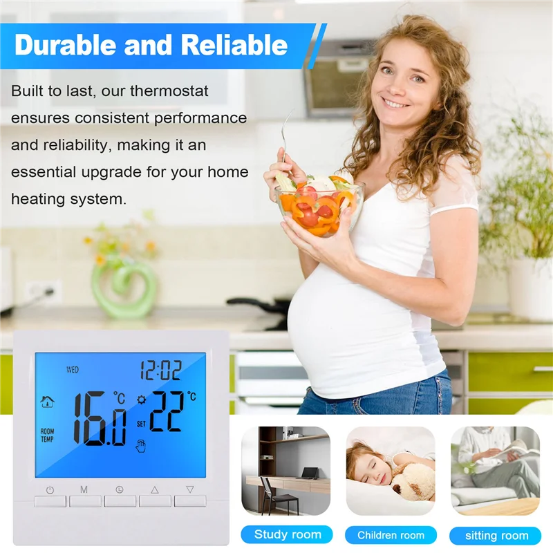 

Y43A-программируемый цифровой термостат 3A, еженедельный регулятор комнатной температуры для эффективного домашнего отопления, синяя подсветка