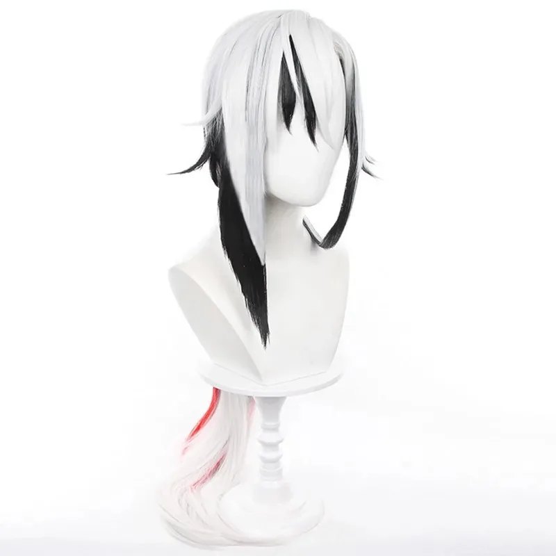 L2025l nova peruca cosplay para genshin impacto arlecchino knave peruca mistura branca cabelo preto tecido sintético para comic con cosplay mostrar