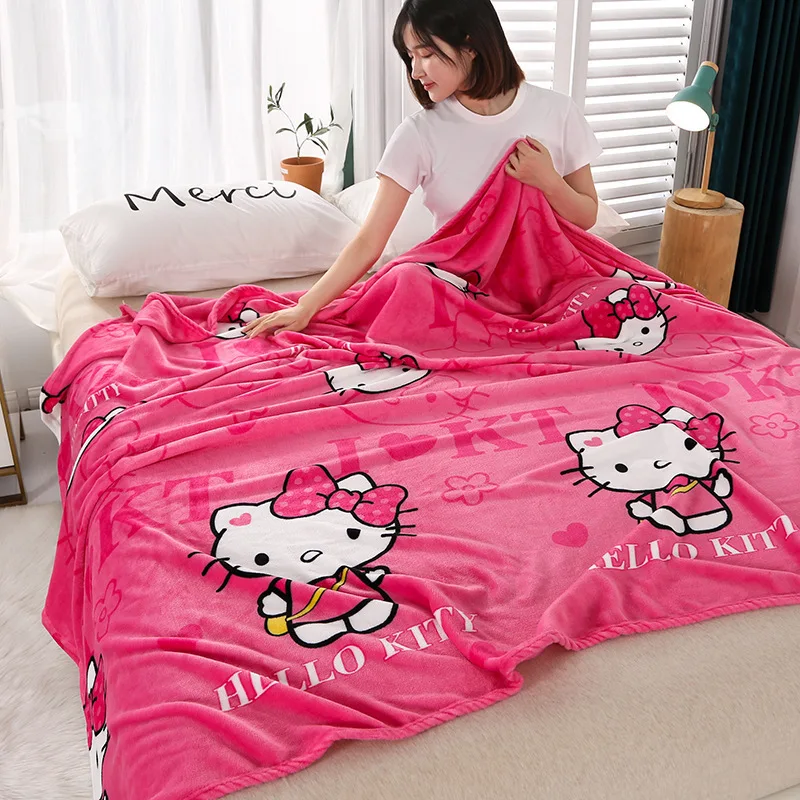 Hello Kitty Flannel Cute Cat Plush Fuzzy Blanket Home Thin Bedding Sheets Spring Autumn Soft Nap Blanket Sofa Cover Blanket